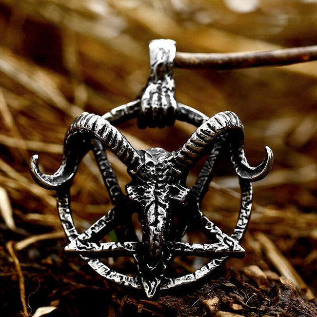 Baphomet Goat Head Stainless Steel Satan Pendant Hover Image