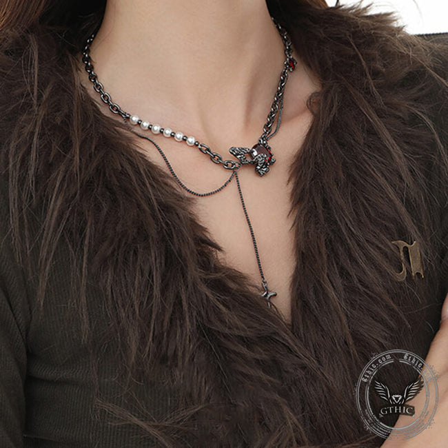 Black Butterfly Chain Spliced Pearl Necklace Main Image
