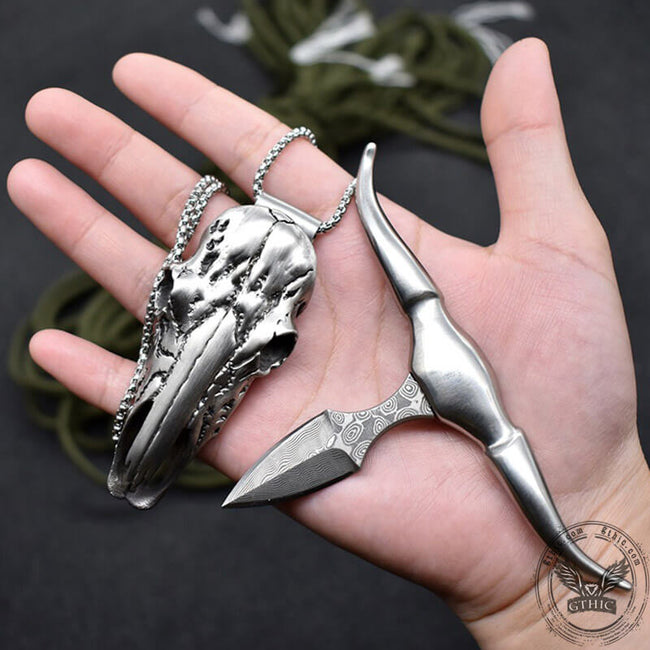 Bull Head Multi Tool Damascus Necklace Main Image