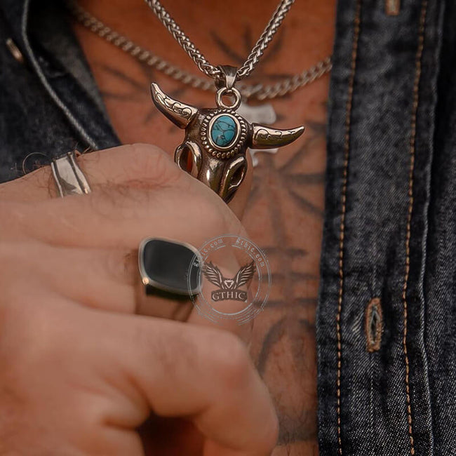 Bull Head Skull Stainless Steel Turquoise Pendant Main Image