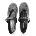 Calfskin Studded Mary Jane Ballerina Flats 36.5 Black