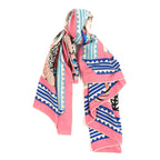 Cashmere Silk Fantaisie D'etriers Shawl 140 Rose Bonbon Naturel Bleu