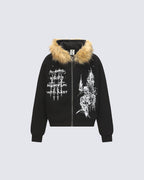 American Street Style Printed Hoodie Jacket