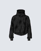 Pearl-Detailed Dirty Wash Zip Hoodie Jacket