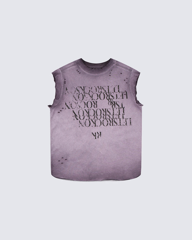 Grunge Washed Raw Edge Sleeveless Graphic Tee Hover Image