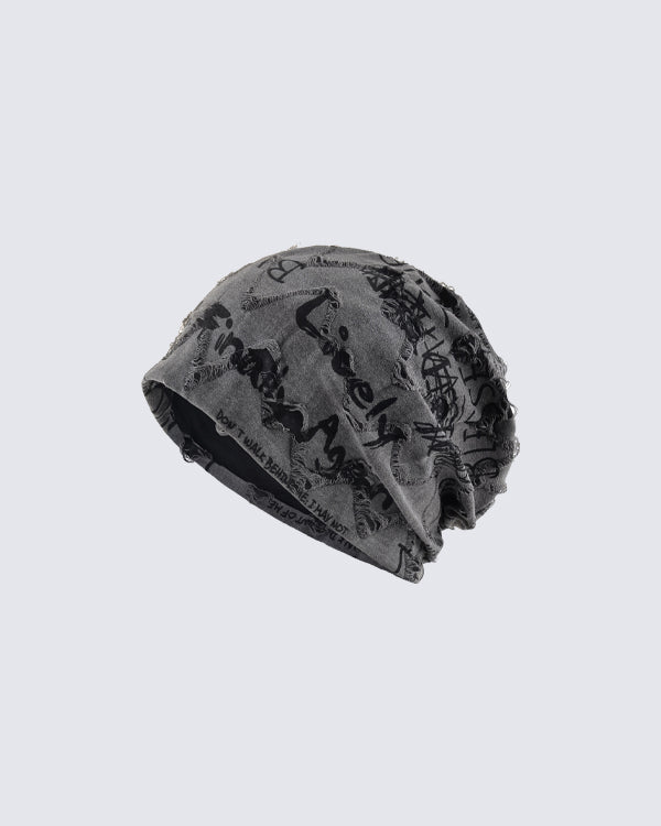 Graffiti Print Slouch Beanie Hover Image