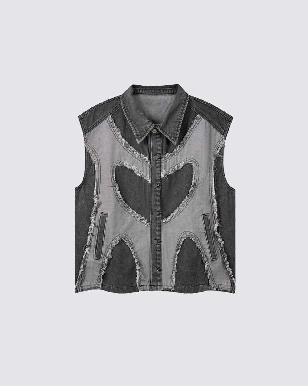 Distressed Patchwork Denim Vest