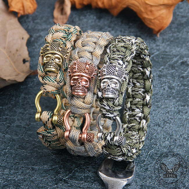 Camo Skull Head Braided Paracord Brass Bracelet Hover Image