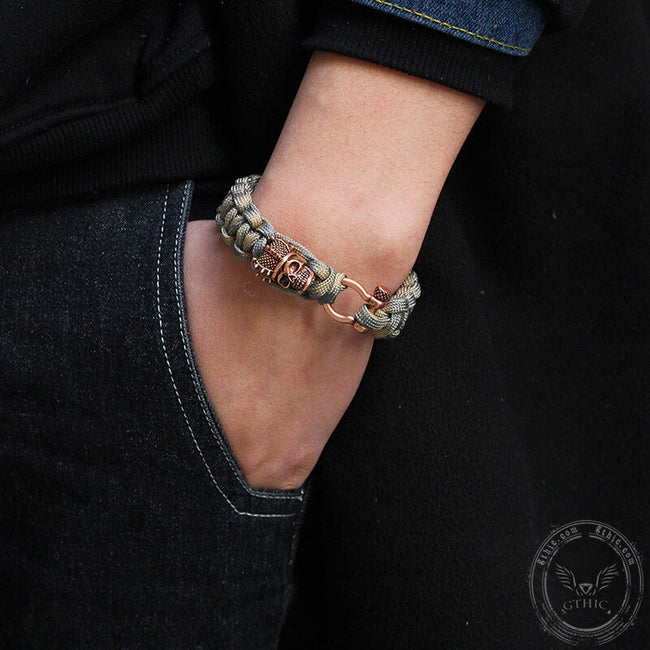 Camo Skull Head Braided Paracord Brass Bracelet Main Image