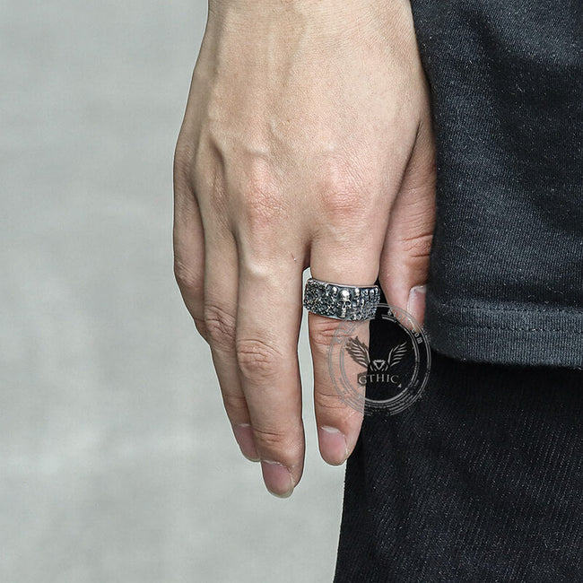 Catacombs Skulls Stainless Steel Biker Ring Main Image