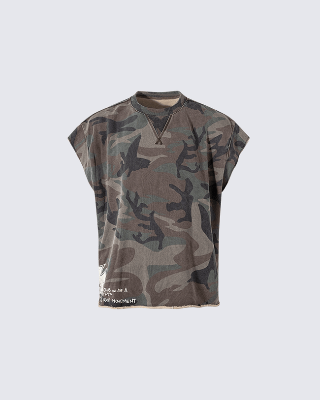Graffiti Camo Sleeveless Oversized T-Shirt Hover Image