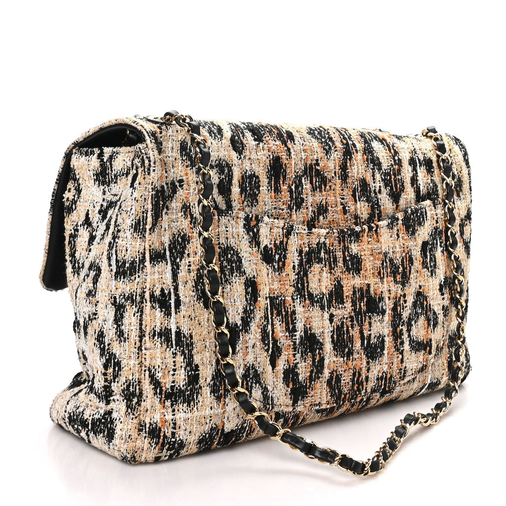 Tweed Mixed Fibers Leopard Print Souplissimo Maxi Flap Brown Black White