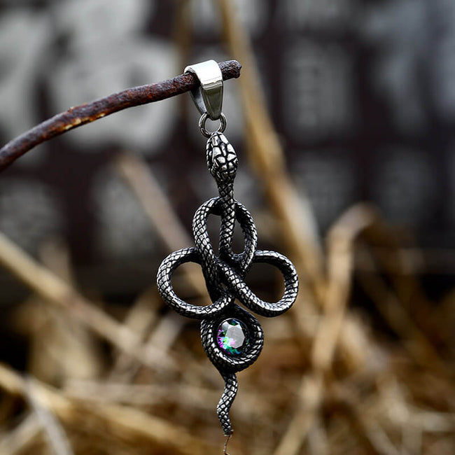 Coiled Snake Inlaid Zircon Stainless Steel Pendant Hover Image