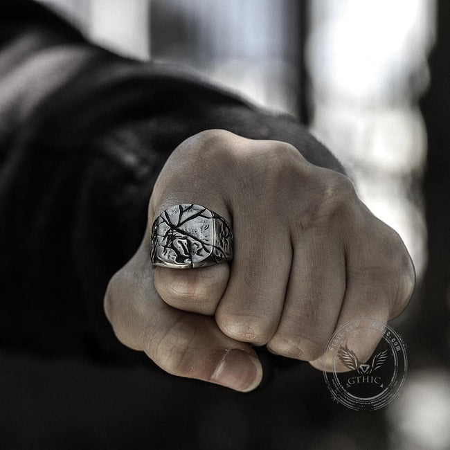 Cracked Stone Texture Stainless Steel Ring Main Image