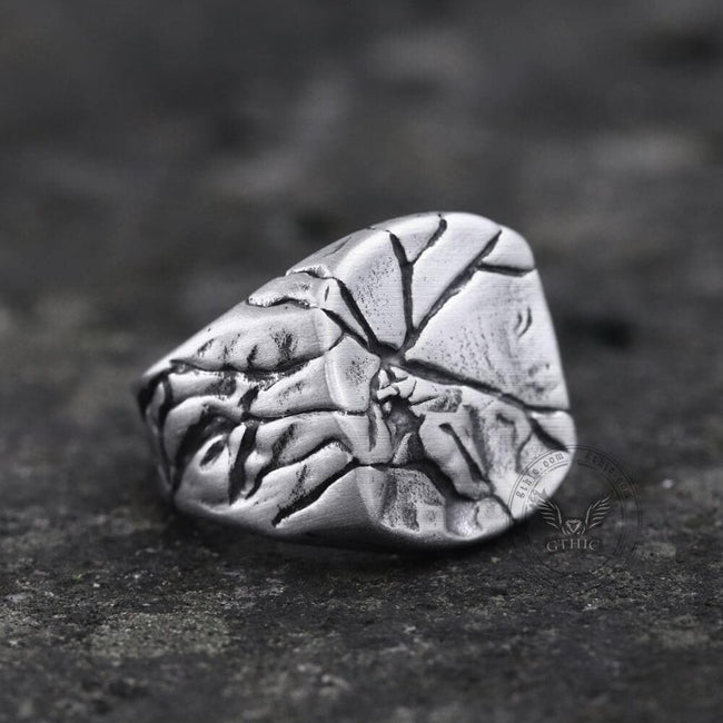 Cracked Stone Texture Stainless Steel Ring Hover Image