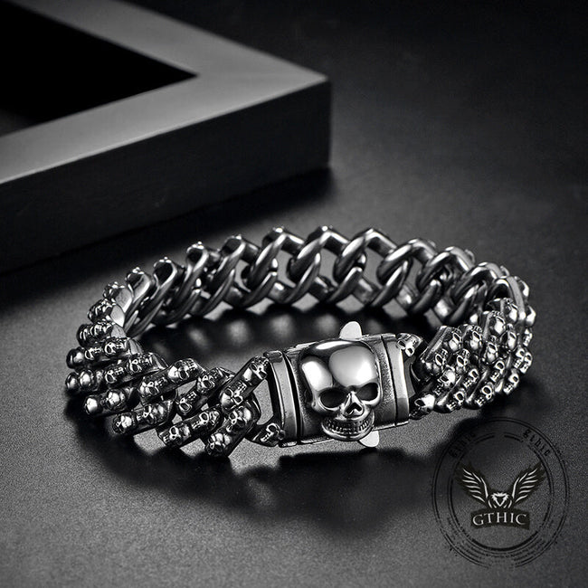 Creative Skull Stainless Steel Gothic Cuban Link Bracelet Hover Image