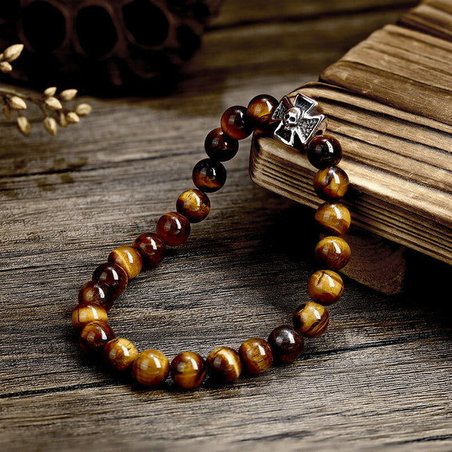 Cross Skull Stainless Steel Men's Bead Bracelet Hover Image
