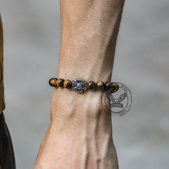Cross Skull Stainless Steel Men's Bead Bracelet Main Image