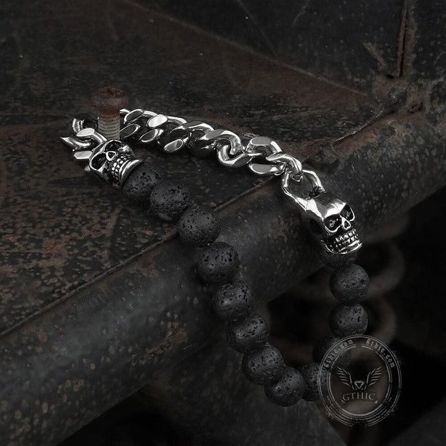Cuban Chain And Volcanic Rock Skull Bracelet Main Image