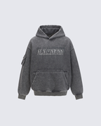 Washed Letter Print Hoodie with Utility Pocket