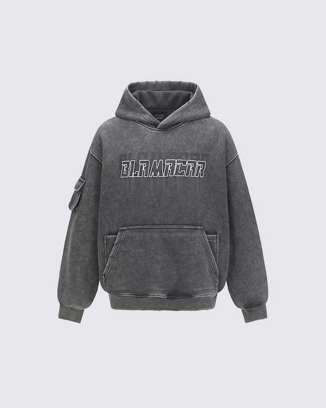 Washed Letter Print Hoodie with Utility Pocket Main Image