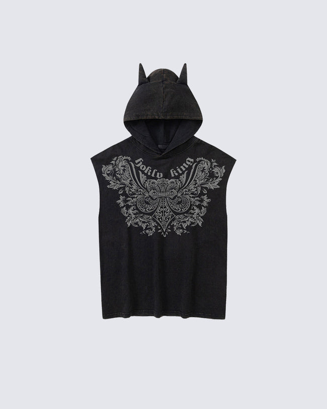 Gothic Hooded Sleeveless Denim Top Hover Image