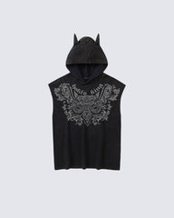 Gothic Hooded Sleeveless Denim Top