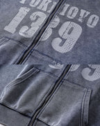 American Street Distressed Print Zip-Up Hoodie