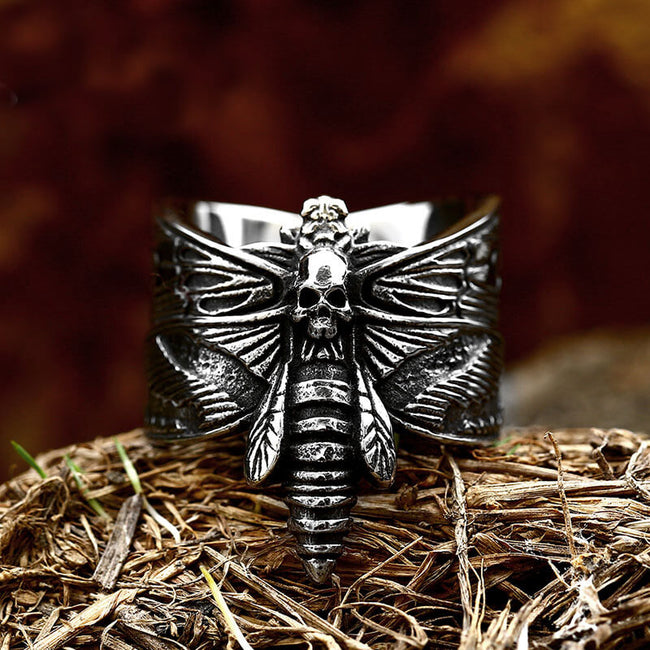 Death Head Moth Stainless Steel Skull Ring Hover Image