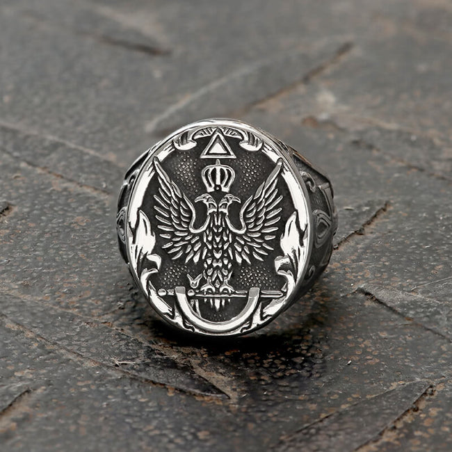 Double-Headed Eagle Ankh Stainless Steel Ring Hover Image