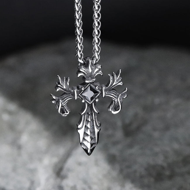 Double Dragon Cross Stainless Steel Pendant Hover Image