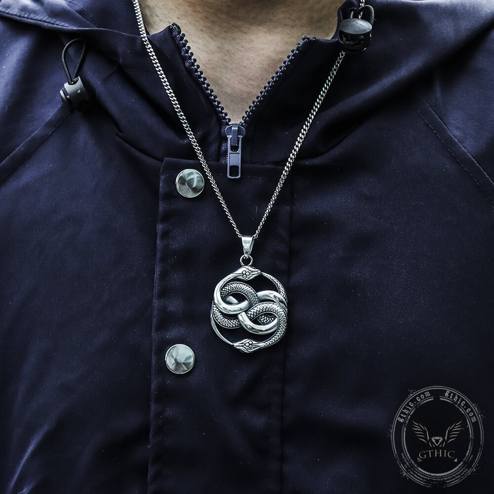 Double Ouroboros Snake Stainless Steel Animal Pendant