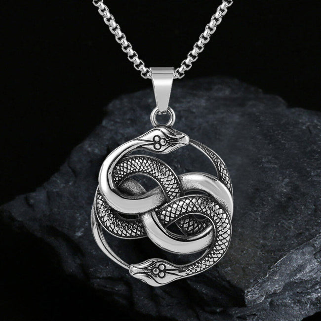 Double Ouroboros Snake Stainless Steel Animal Pendant Hover Image