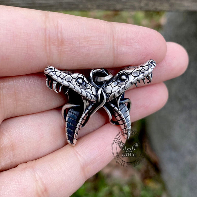 Double Snake Heads Sterling Silver Pendant Main Image