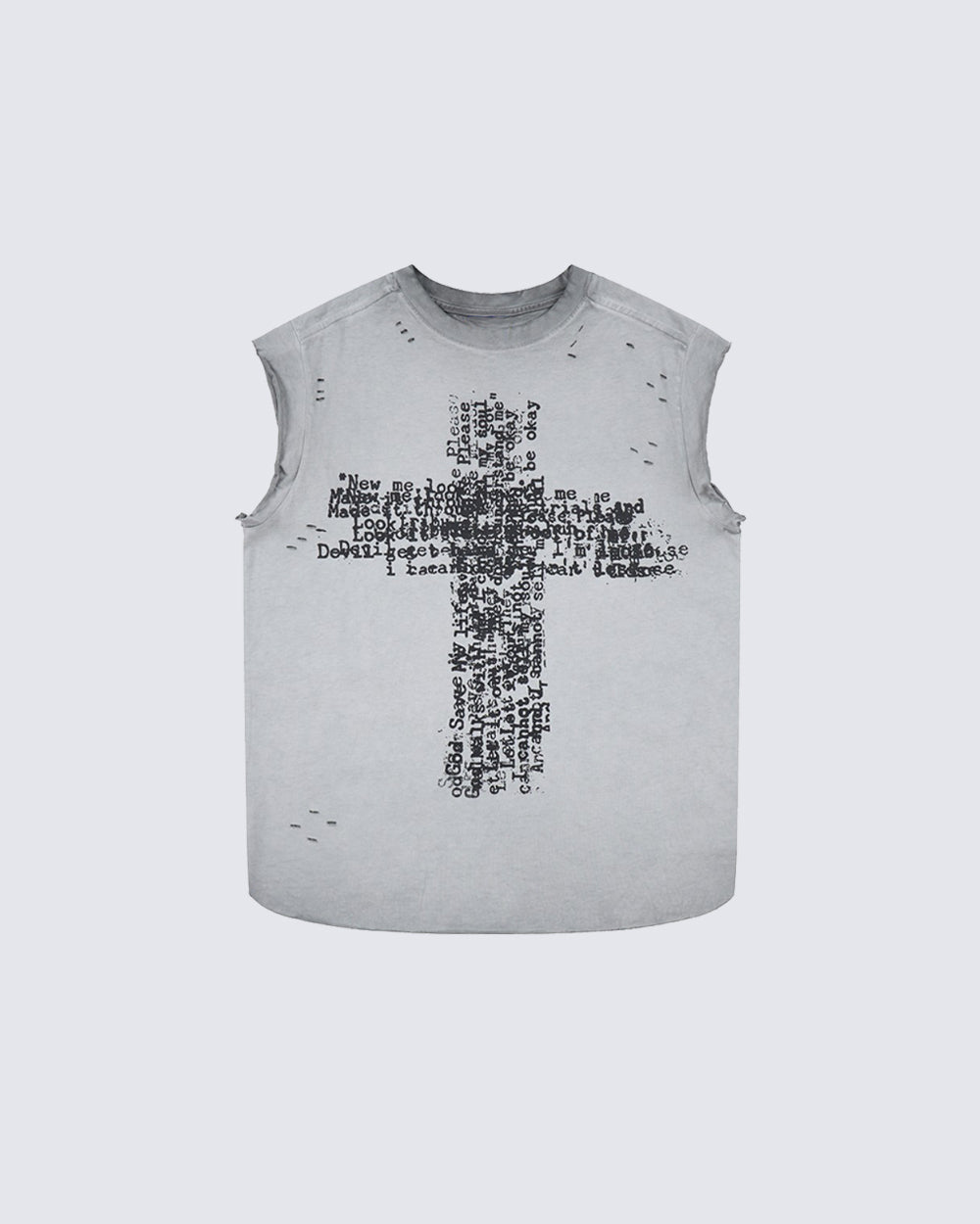 Distressed Denim Cross Print Sleeveless Vest