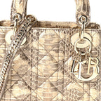 Metallic Snakeskin Cannage Mini Lady Dior Beige