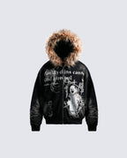 Vintage Zipper Faux Fur Hoodie