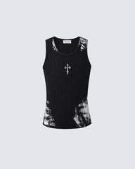 Vintage-Inspired Distressed Black Tank Top