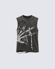 Distressed Skeletal Graphic Tank Top