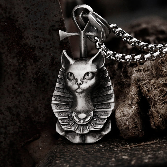 Egyptian Pharaoh Cat Mafdet Pure Tin Necklace Hover Image