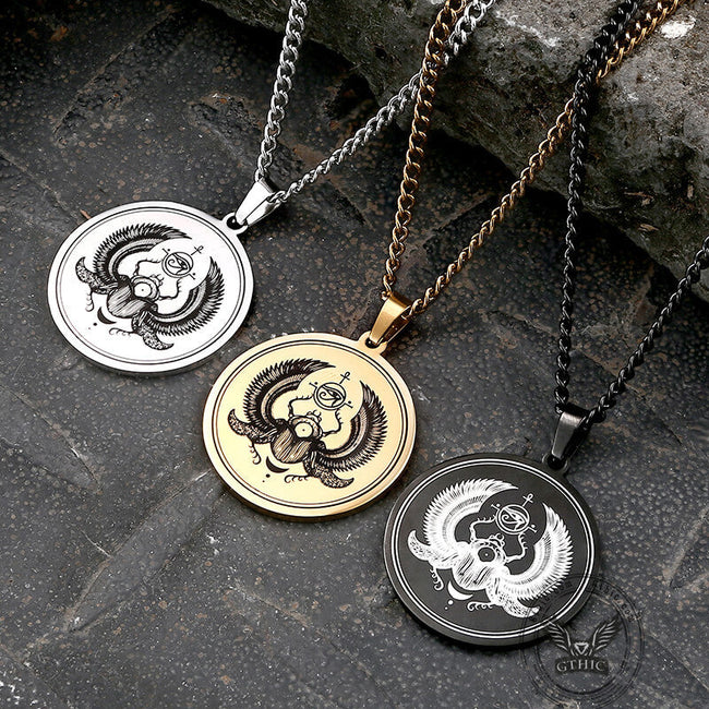 Egyptian Scarab Eye of Horus Stainless Steel Necklace Hover Image
