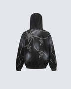 High-Street American Distressed Chain Cross Hoodie