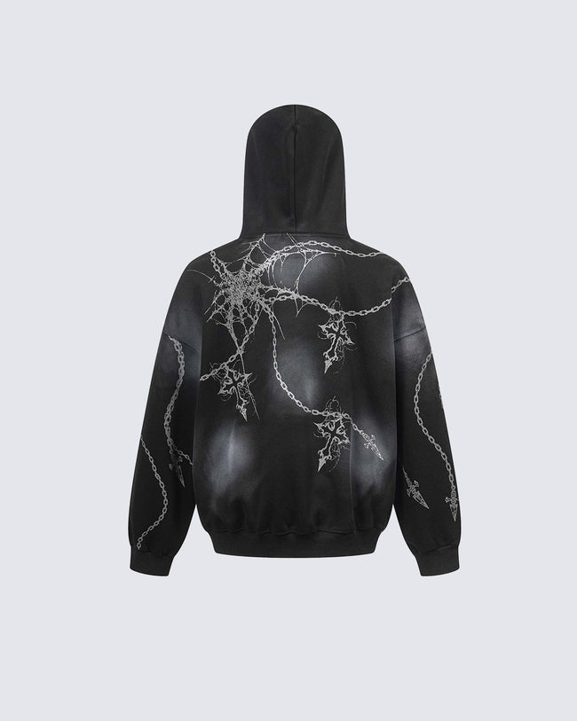 High-Street American Distressed Chain Cross Hoodie Main Image