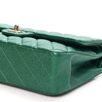 Metallic Caviar Quilted Medium Double Flap Green