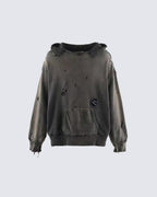 Distressed Printed Pullover Hoodie
