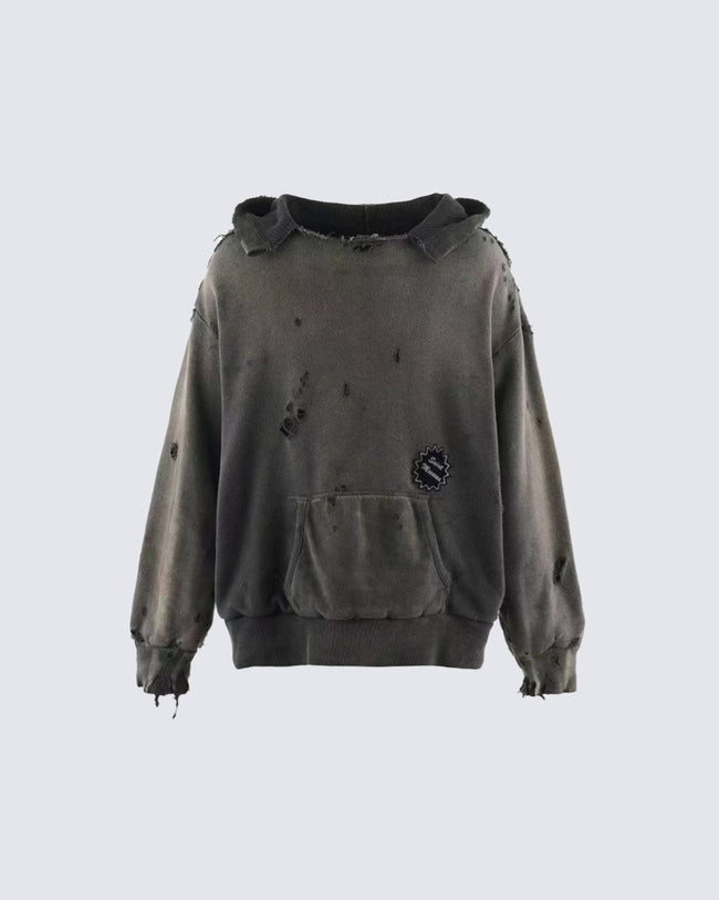 Distressed Printed Pullover Hoodie Main Image