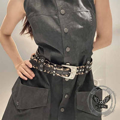 Fashion Leopard Print Rivet Splicing PU Leather Belt