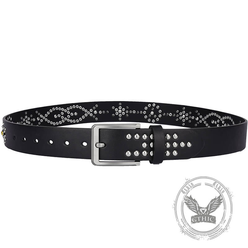 Fashion Y2K Rivet Colorful Rhinestone PU Leather Belt