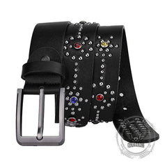 Fashion Y2K Rivet Colorful Rhinestone PU Leather Belt