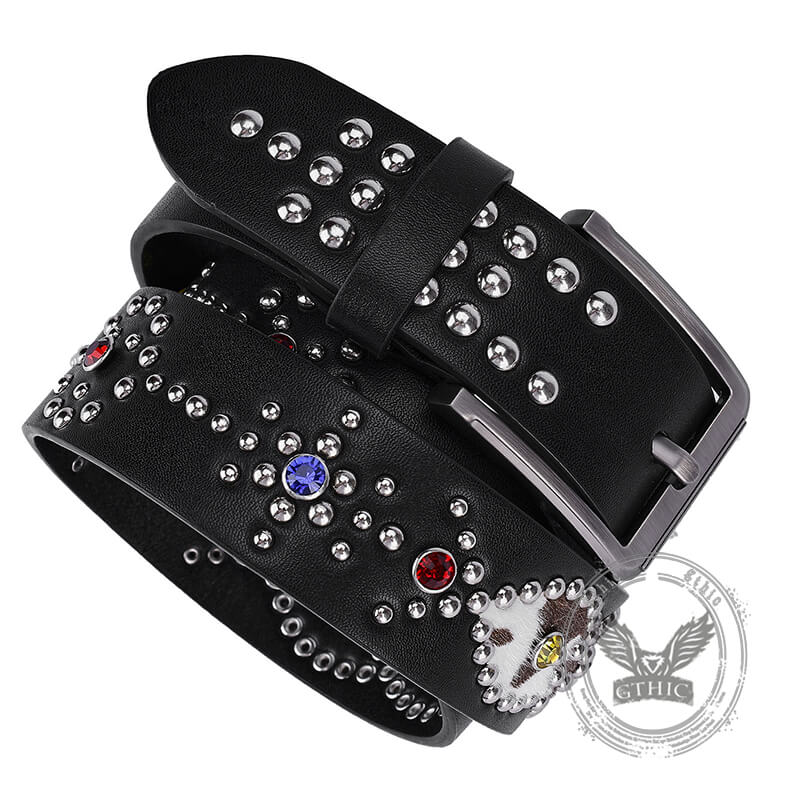 Fashion Y2K Rivet Colorful Rhinestone PU Leather Belt
